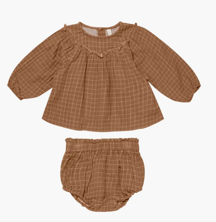 Quincy Mae Grid Print Top + Bloomers 18-24m