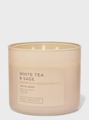 Bath & Body 3 Wick Candle, White Tea & Sage