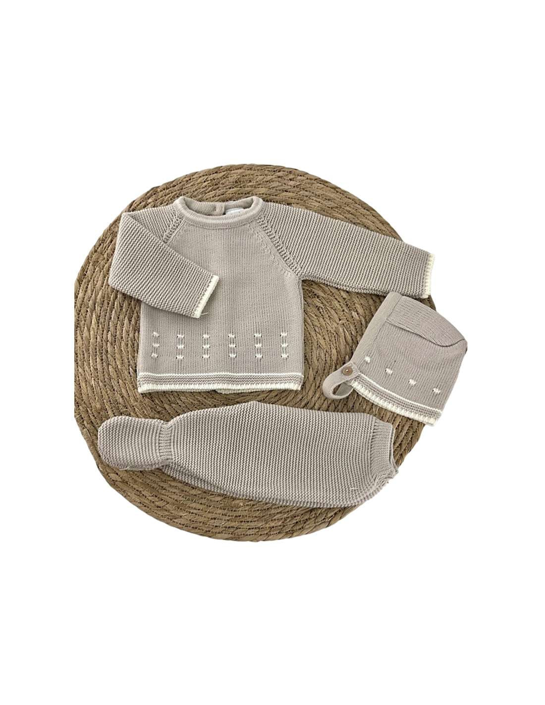 100014 BABY SET IN WOOL SAND Newborn