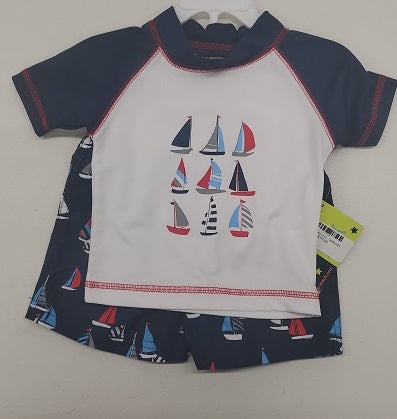 Mick Mack Baby Boys Sailboats Swim Rashguard Set 12M