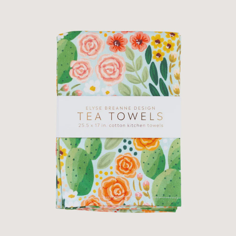 E B Design Cactus Blooms Tea Towels, Pack of 2