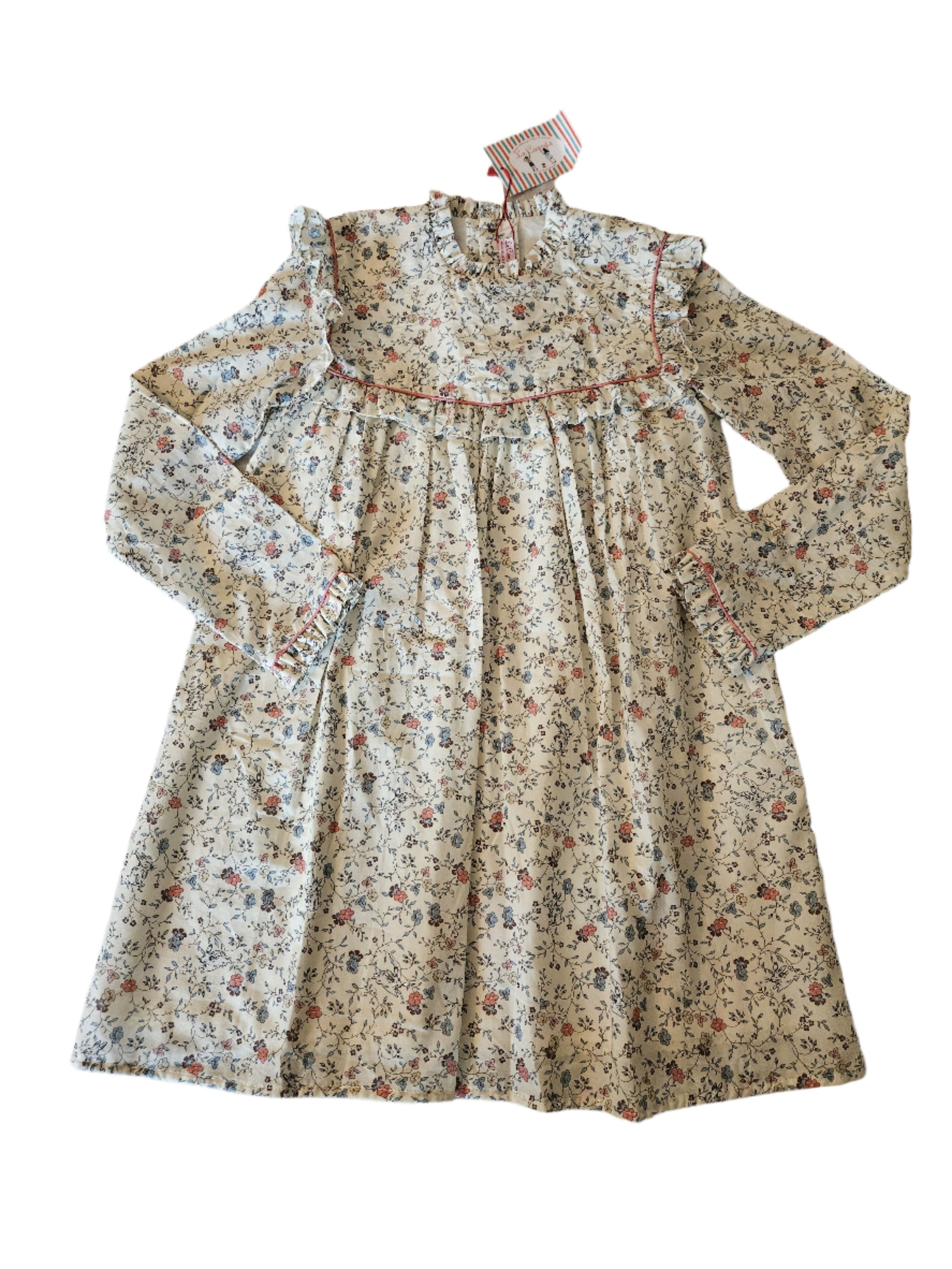 La Coqueta Colta Longsleeve A-Line Dress, Beige Floral, 10Y