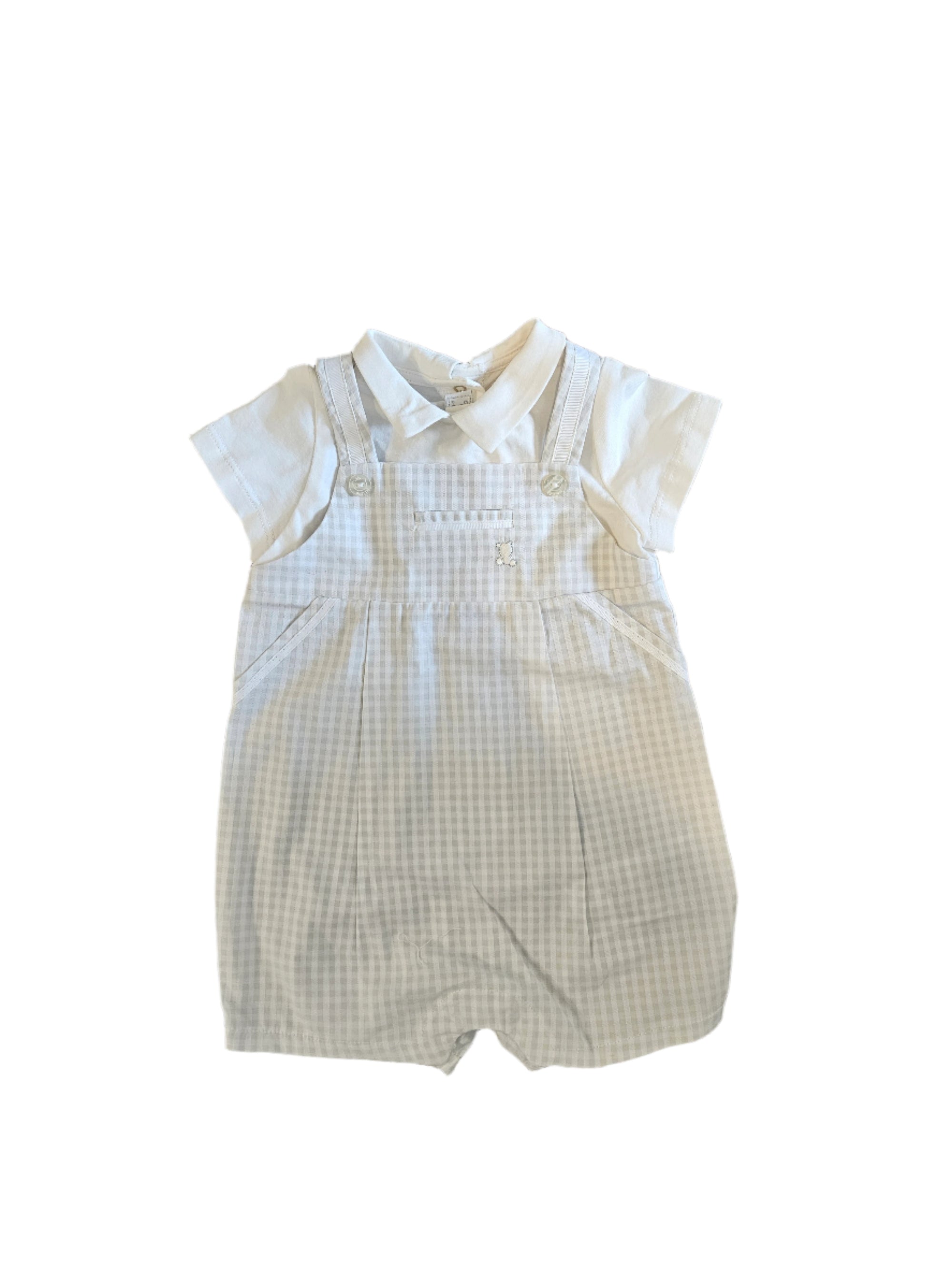 Mayoral Grey Gingham Overall + Collar Shirt 6-9M