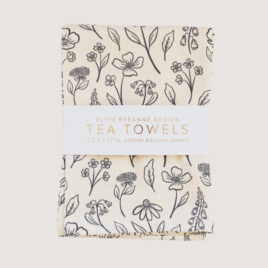 E B Design Pressed Flowers Tea Towels, Pack of 2