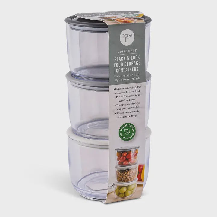 Set of 3 Stack & Lock Food Storage Containers