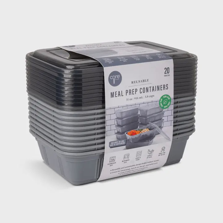 20pc 31oz Meal Prep Containers - Gray