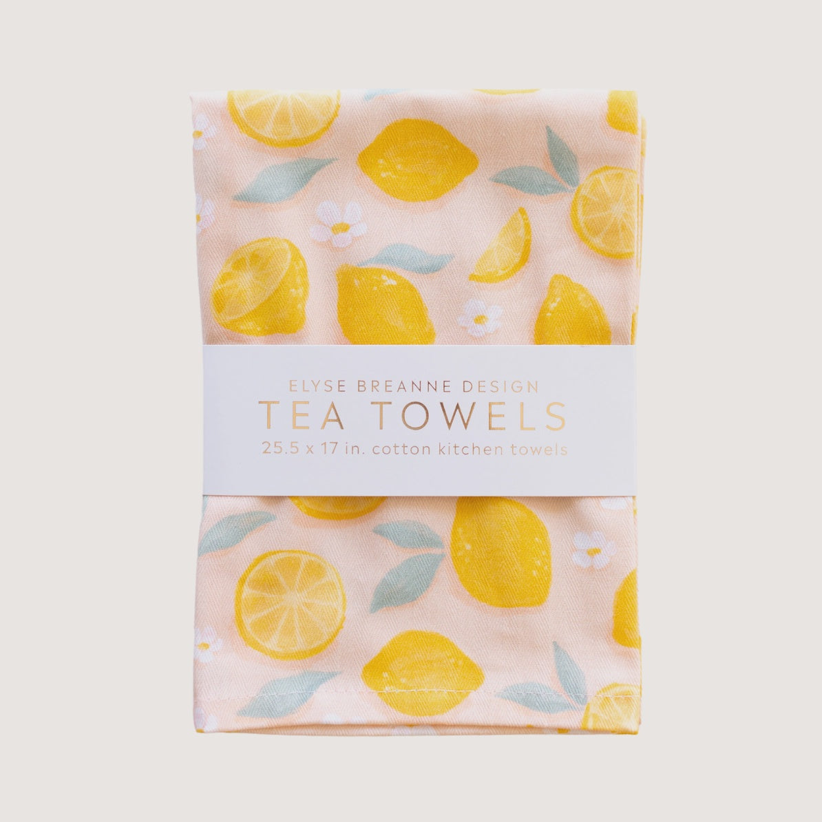 E B Design Painted Lemons Tea Towels, Pack of 2