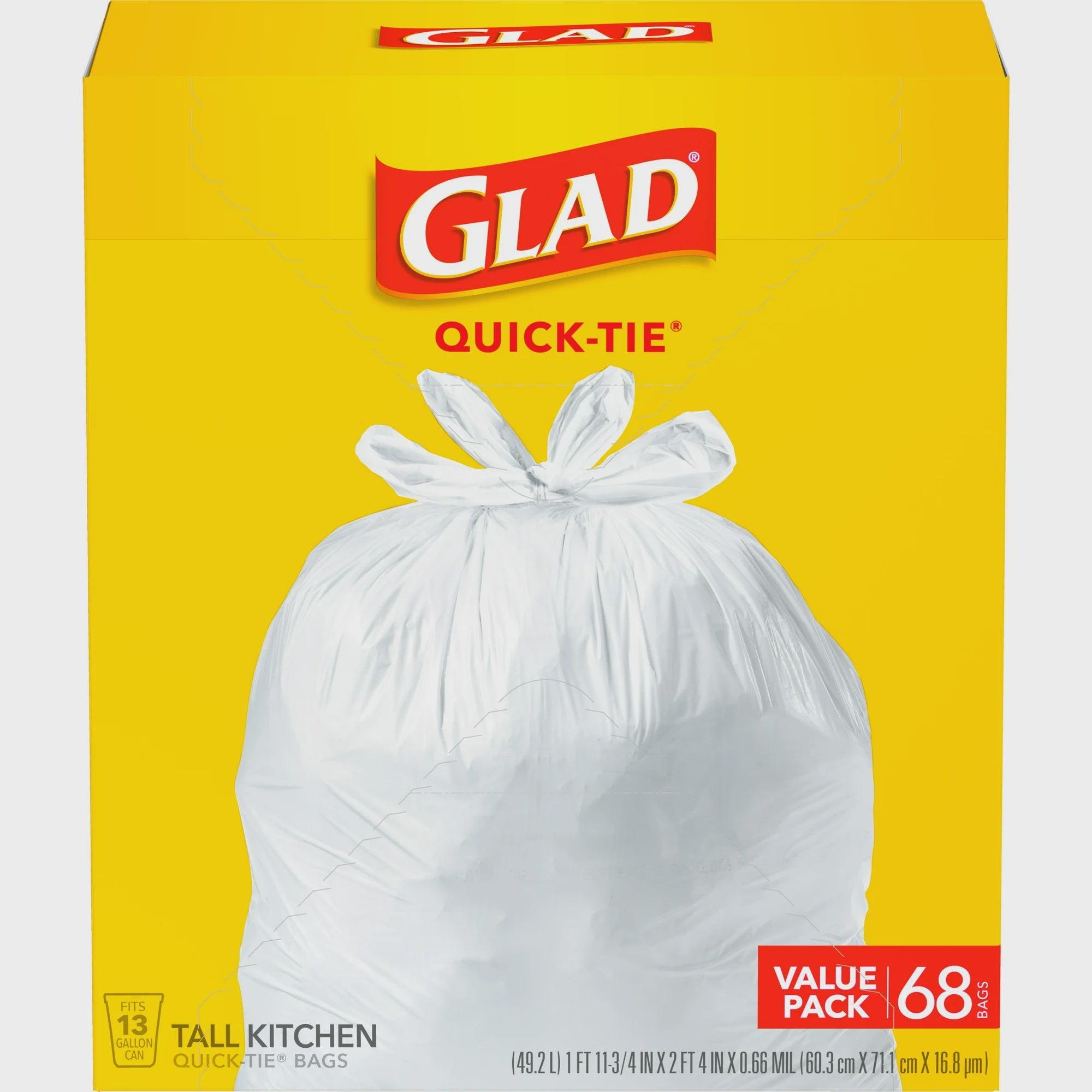 Glad Quick Tie 13 Gallon Kitchen Bag 68 ct