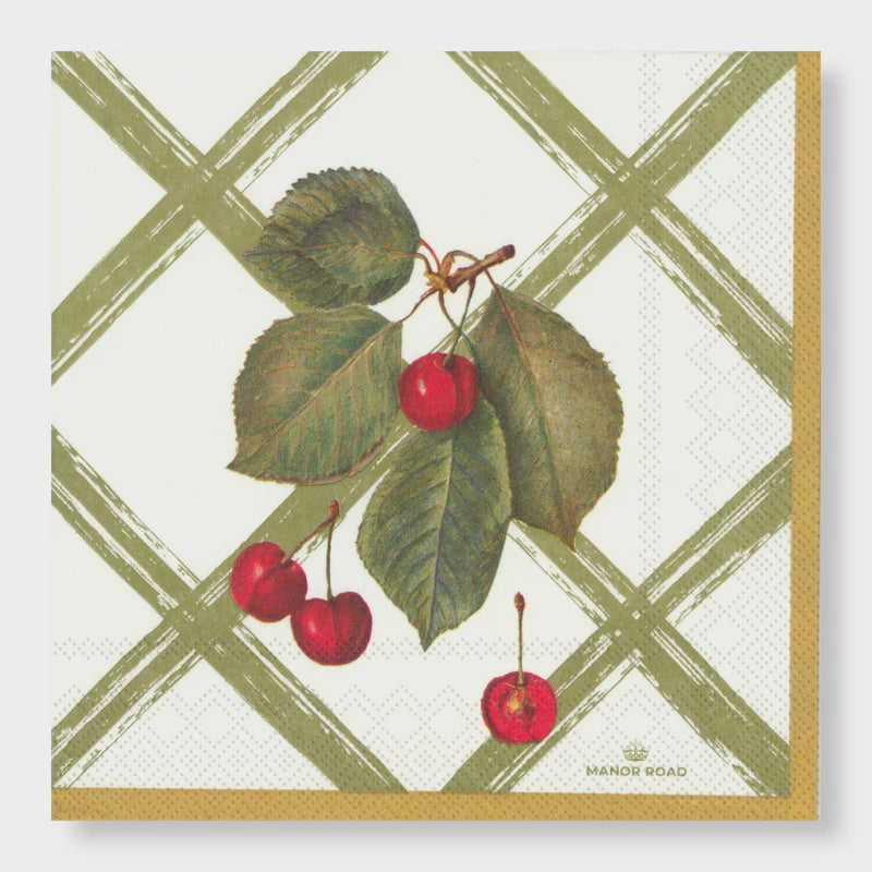 MANOR ROAD CHERRY CANVAS DINNER NAPKINS 20PK