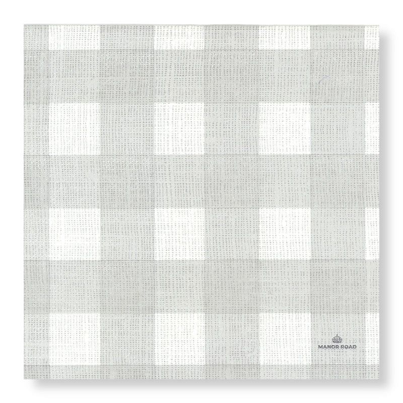 MANOR ROAD LINEN GINGHAM SOFT GREY DINNER NAPKINS 20PK