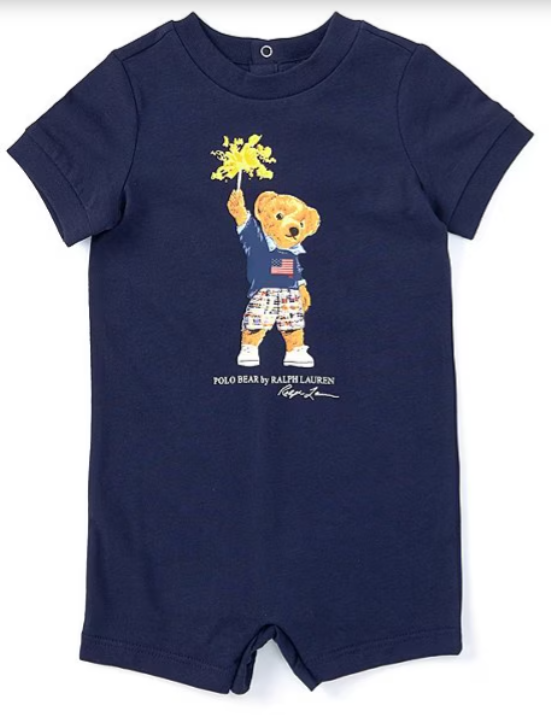 Ralph Lauren Baby Boys 3-12 Months Short Sleeve Fireworks Polo Bear Jersey Shortall