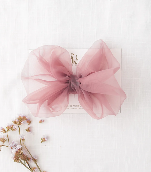 Mia Vintage Organza Bow - Dusty Rose  Hair Clip