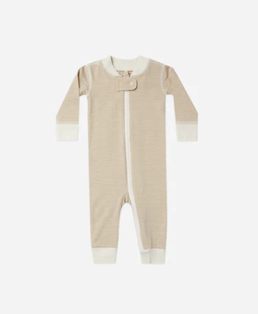 Quincy Mae Zip Longsleeve Sleeper - Latte Micro Stripe / 18-24m