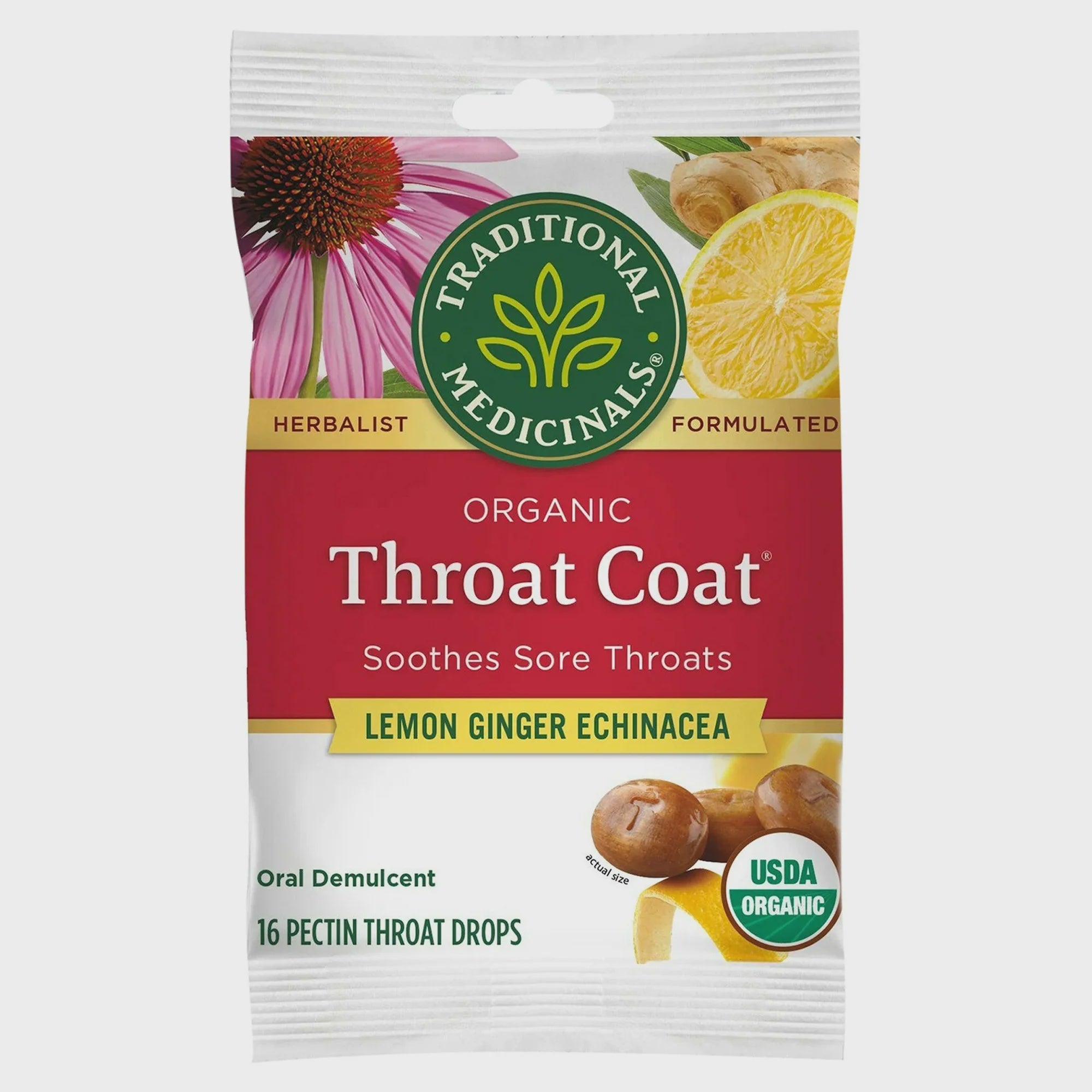 Organic Lemon Ginger Enchinacea Throat Coat Drops 16 ct