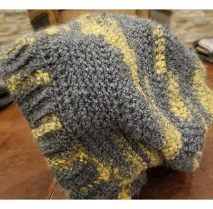 Crochet Large Grey Mustard Wool Winter Hat