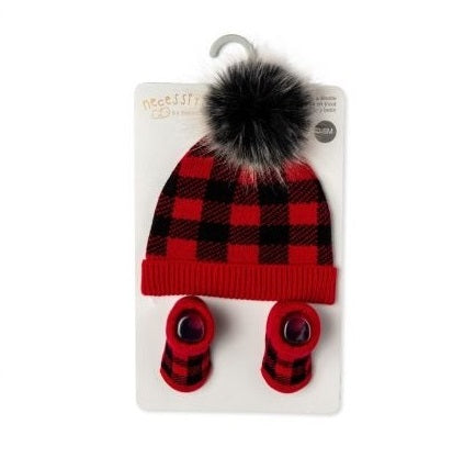 TenderTyme 2 Piece Red Plaid Hat and Bootie Set