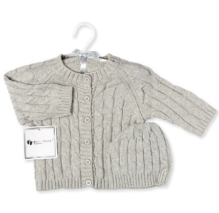 Cable Knit Cardigan & Beanie Grey 6-9M