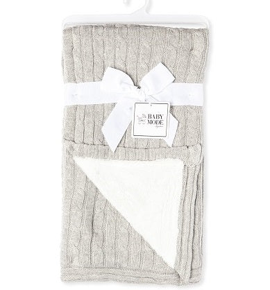 Cable Knit Sherpa Blanket Grey