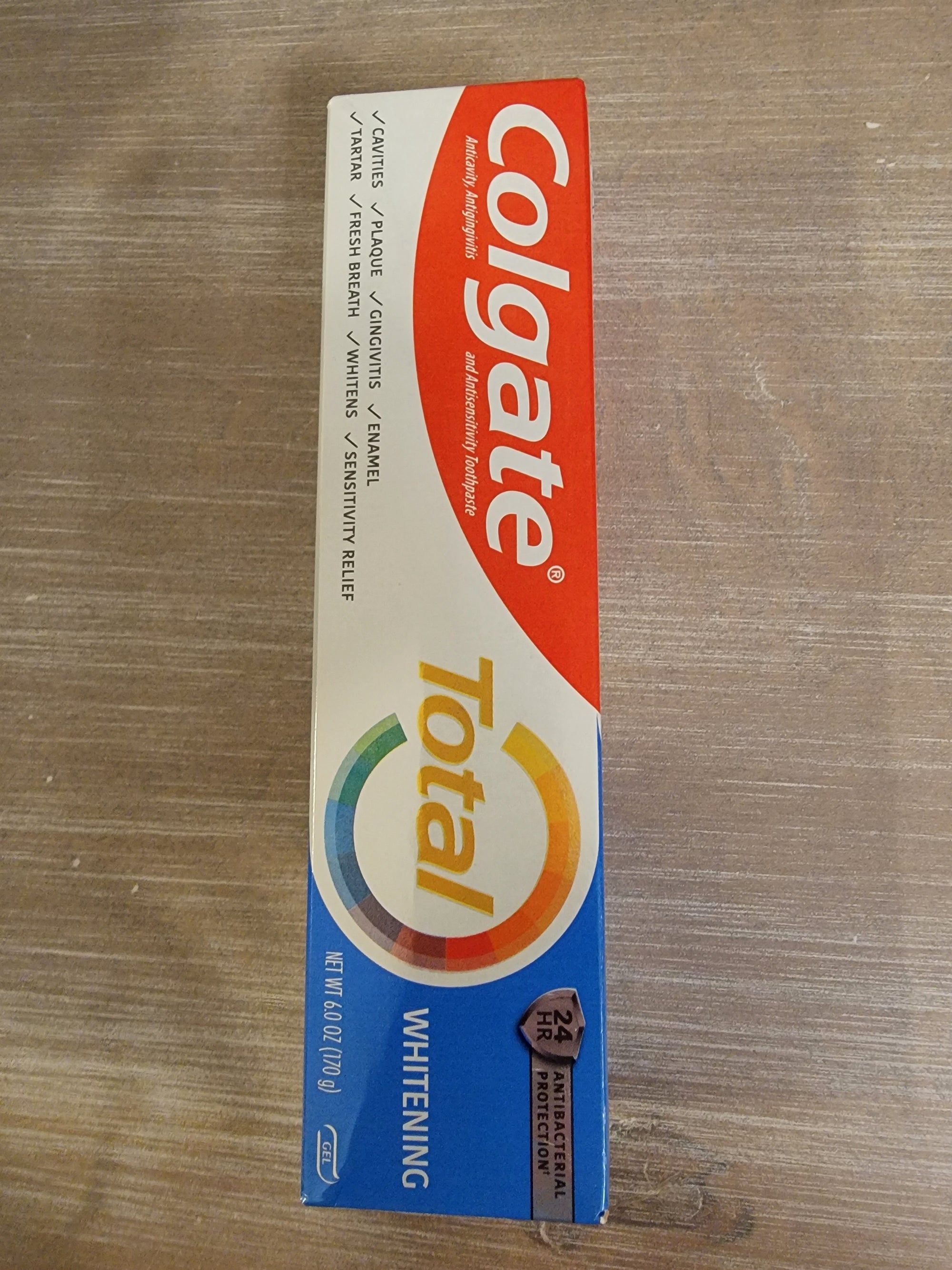 Colgate Total 24 HR Antibacterial Protection Whitening Gel Toothpaste 6 oz