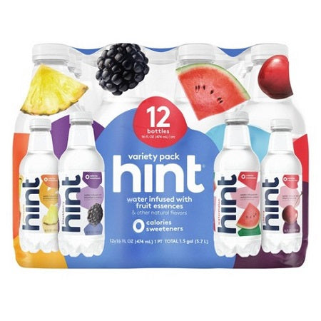 Hint Water Blue Variety Pack Watermelon Cherry Blackberry Pineapple 12 pk