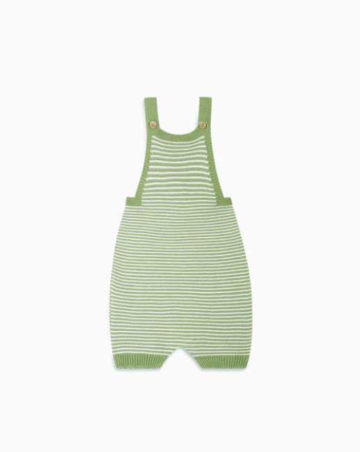 La Coqueta Green Stripe Beto Cotton Knit Overalls 18m