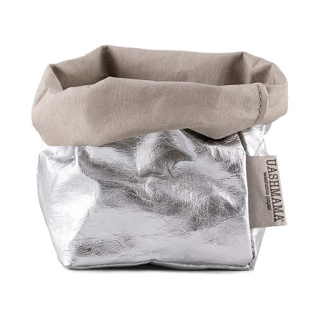 UASHMAMA Metallic Bag Silver Grey Small