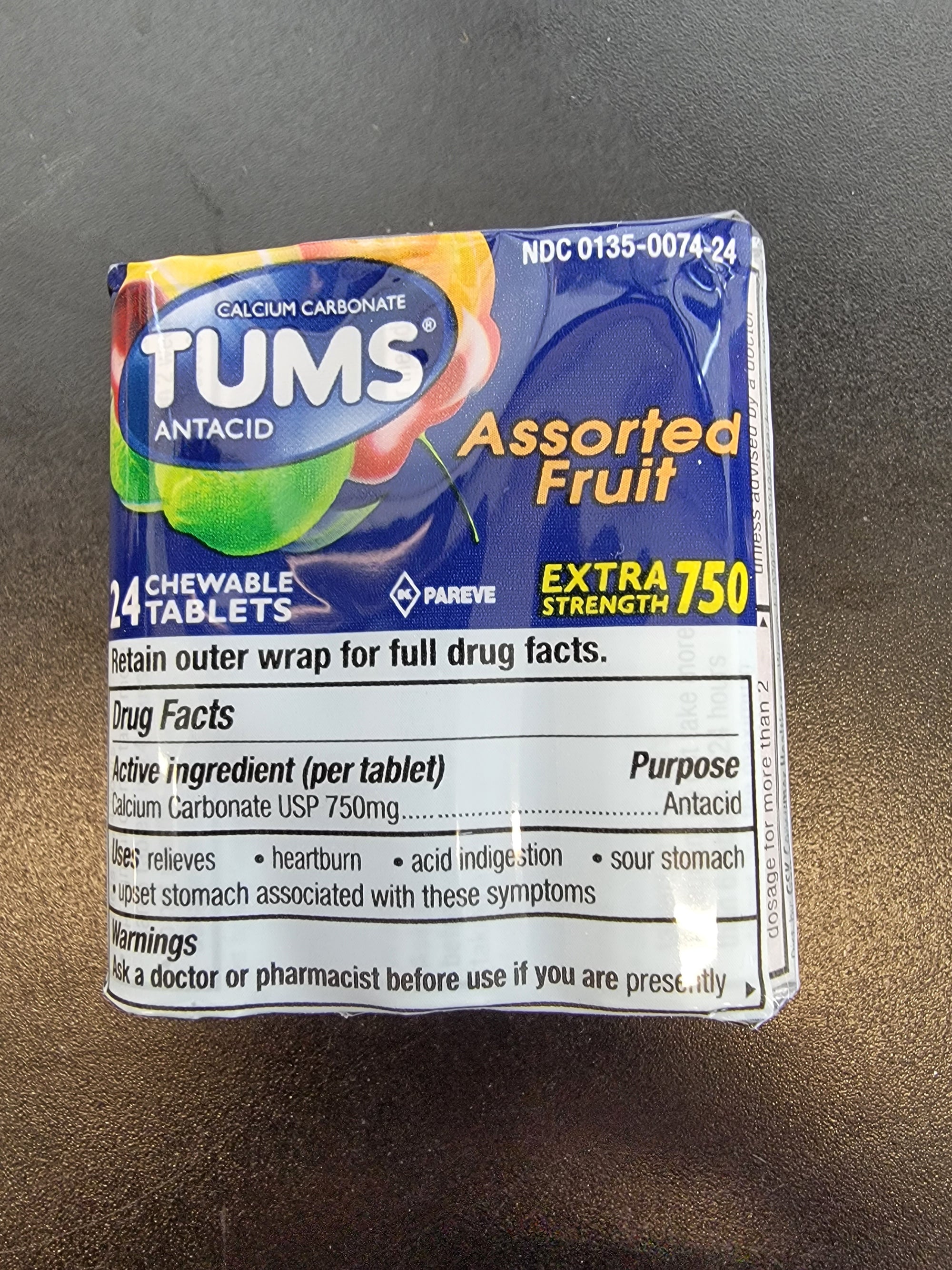 Tums Antacid Assorted Fruit Extra Strength 750/24ct